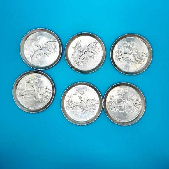 Vintage MCM Aluminum Coasters Duck Scene in Marsh 6 each - Picture 2 of 8